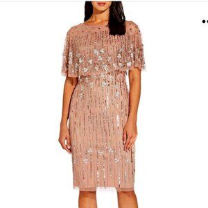Adrianna Papell SZ 14 Mocha Sequin Midi Dress Formal Party Mother of the Bride